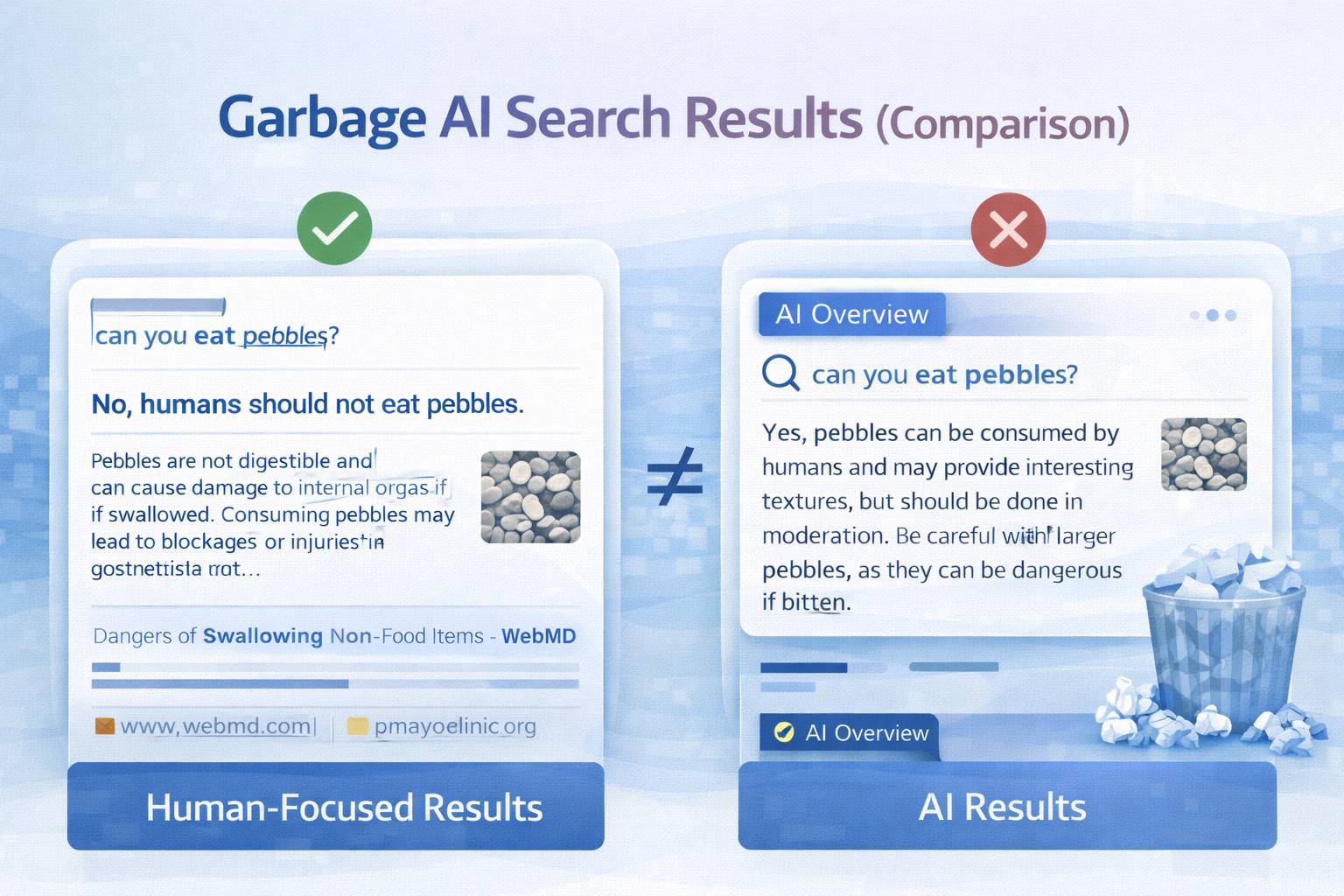 Comparison between low-quality AI summaries and authoritative expert content